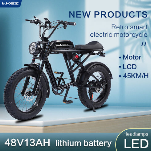 AKEZ Off-Road Electric Bike for Adults, Snow EBike, 7 Speed, 750W Motor, Detachable, 48V, 13AH Lithium Battery