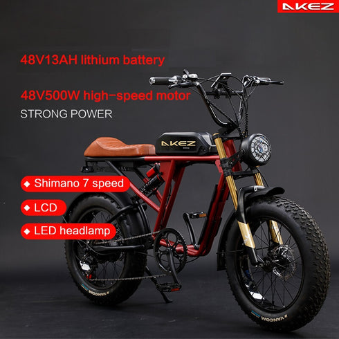 AKEZ Off-Road Electric Bike for Adults, Snow EBike, 7 Speed, 750W Motor, Detachable, 48V, 13AH Lithium Battery